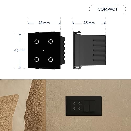 AZIOT Smart Wi-Fi Modular 4 Gang Premium Touch Switch (6 Amps Each) - GLASS (Not Acrylic): Elevate Your Home with Effortless Control (Fits in Anchor Roma Classic and Similar Plates) Home Automation 4