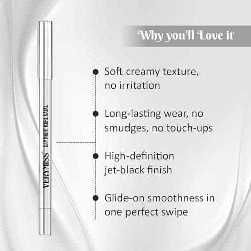 Verymiss Day Night Kohl Kajal With Sharpener 1.2 g I Long-Lasting I Smooth Application I Rich Pigmentation I Jet Black I Qty 1 4