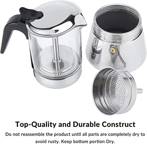 Niyam Premium Glass Steel Stovetop & Induction Base Moka Pot 4 Cup Espresso Coffee Maker Percolator Cafeteria suitable for all hobs (200ml) 4