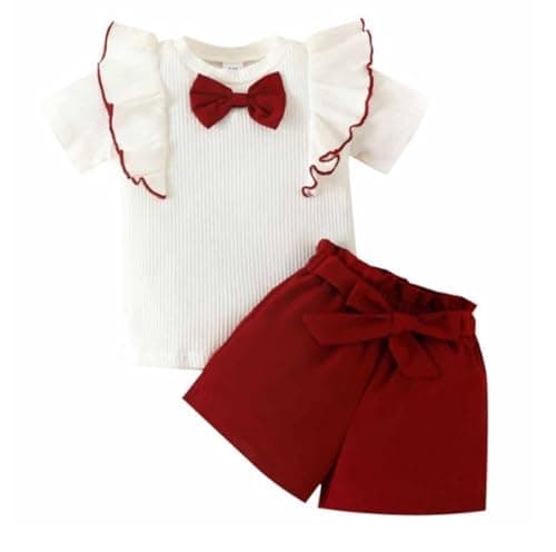 4YOU Dresses Beautiful Dresses for Girls (Maroon and White, 6-9 Month)