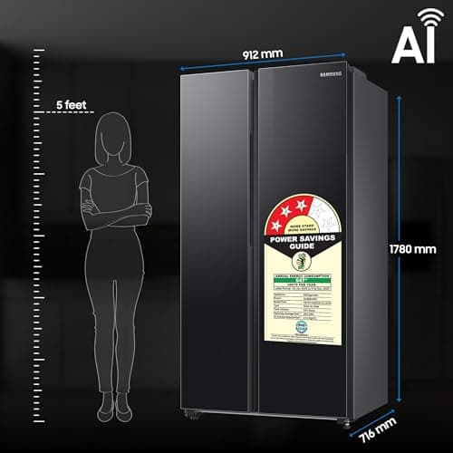 Samsung 653 L, 3 Star, Frost Free, Double Door, Convertible 5-in-1 Digital Inverter, Side By Side AI Enabled Smart Refrigerator with WiFi (RS76CG8003B1HL, Black Matte/Black DOI) 2