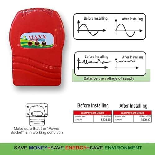 Pack of 2 Super MAXX (power saver electricity home) Save Upto 40% Electricity Bill Everyday | 3D Hologram Original Tested Product | The Superior, Digital & Powerful Electricity Saver Device (Red) (Pac 5