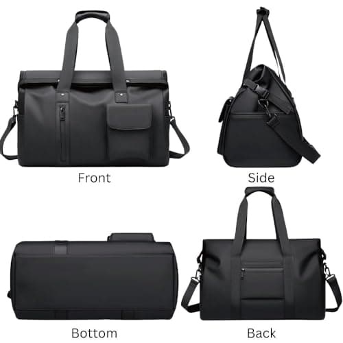 CAVALO - Be Unique Men’s Waterproof Oxford Duffle Bag | Large Capacity Travel, Gym & Business Hand Luggage with Wet/Dry Compartments, Laptop Sleeve & Shoulder Strap (Black) 2