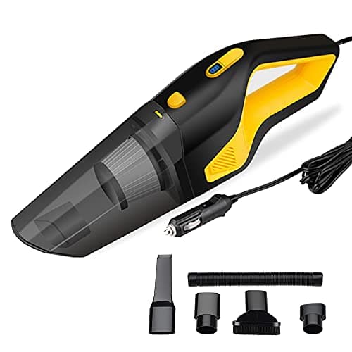 GoMechanic Car Vacuum Cleaner - Portable 2 in 1 Wet & Dry Cleaner for Car with High Suction Power 6000PA - Multipurpose 12V Power Corded with Nozzle Straw & HEPA Filter (Neutron 6000, Black & Yellow)