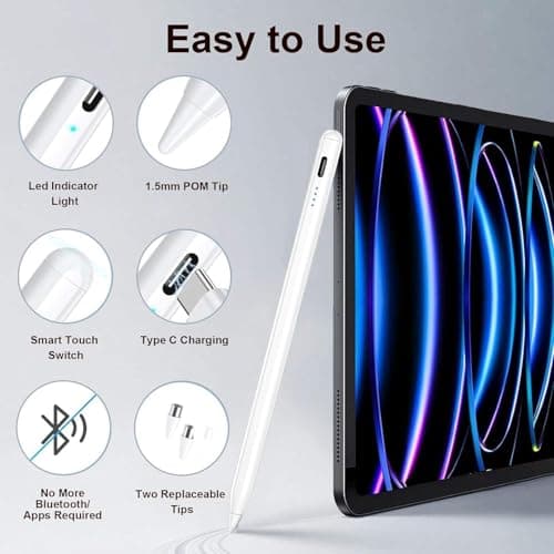 Universal Stylus Pen for Touchscreens, Rechargeable Fine Tip Digital Pen for Writing, Drawing & Note-Taking, Works with Android and iOS Devices (White) 6