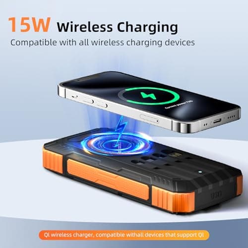 YOLOSKS Solar Charger Power Bank 49800mAh Wireless Portable Phone Charger, 22.5W QC3.0 Fast Charging Built in 4 Cables with USB C 6 Outputs & 2 Inputs for All Cell Phone 4