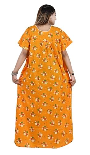 Bejod's Collection Women's Yellow Nighty Cotton Maxi Nightdress – Printed Floral Full-Length Nightgown, Plus Size Loose Fit Sleepwear Summer Nightwear for Women XL-3X (Yellow, XXL) 2