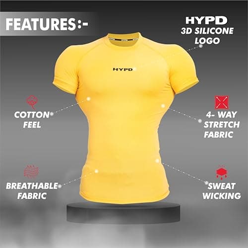 HYPD Stealth Compression T-Shirt for Men | Skin Fit Dry Fit T-Shirt | Stretchable Gym & Sportswear | Short Sleeve Activewear for Workout, Running, Fitness & Training (in, Alpha, L, Regular, Yellow) 3