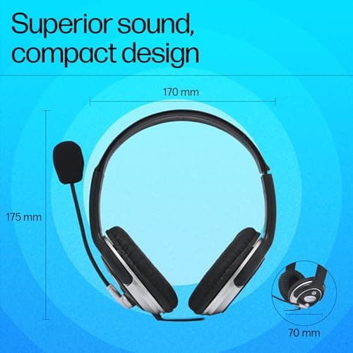 HP Wired On Ear Headphones with Mic with 3.5 Mm Drivers, in-Built Noise Cancelling, Foldable and Adjustable for Laptop/Pc/Office/Home/ 1 Year Warranty (B4B09PA) 2