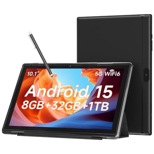 WUIUHOU 10.1 Inch Android 15 Tablet, 8GB RAM 32GB Storage, HD IPS Display, 5G WiFi 6,6000mAh Battery, Dual Camera for Video Call, Tab with Case & Stylus Pen for Work/Study Tablet with case (Black)