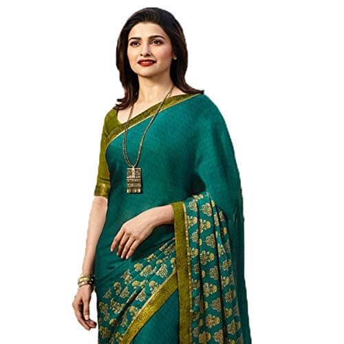 RAJESHWAR FASHION WITH RF Women's Silk Printed Saree With Lace Border & Blouse Piece(Mehendi) 2