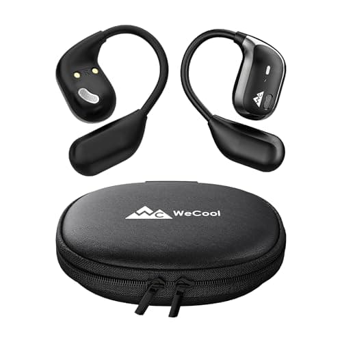 WeCool Moonwalk M2 Pro Open Ear Earbuds Wireless with Ergonomic Ear Hooks, Bluetooth 5.4 Ows Earphones with Call Noise Reduction, Ear Safe Headphones with Mic, 60H Playtime, Leather Zip Case, IP55