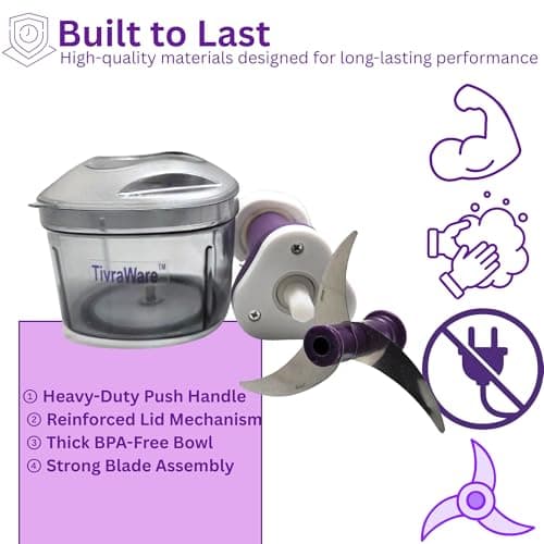 TivraWare Premium SwiftPRESS Push Chopper 650 ML BPA-Free Food Processor with Precision Multi-Blade System, 20+ Cuts in One Press, Easy and Elegant Kitchen Prep 4