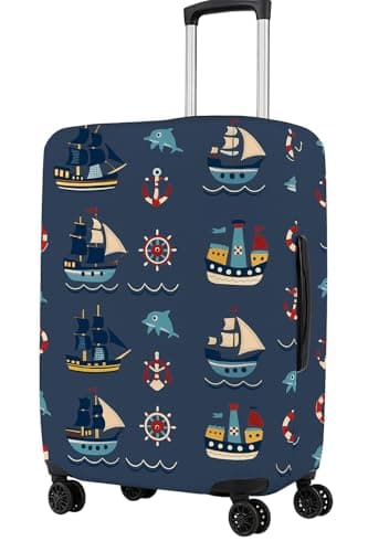 Krutiwasa Protective Trolley Bag Cover Map Print Large Size 28 inch =75cm, Fits 28-30 inch Bag | Turquoise Polyester Luggage Bag Cover for Hard Suitcase – Washable, Durable & Dustproof - Blue Ocean
