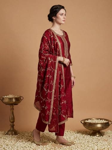 INDO ERA Women's Pink Pure Cotton Floral Printed Flared Fusion Kurta & Pant Set 4
