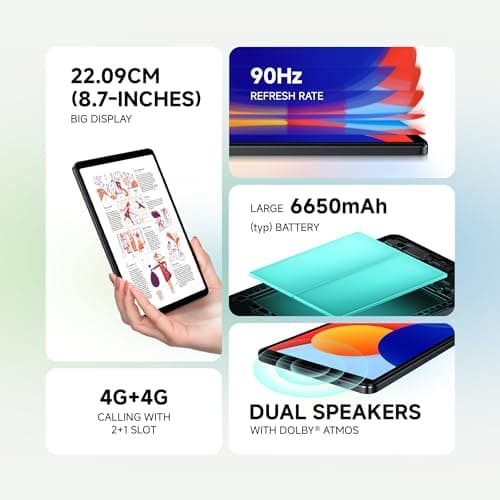 Redmi Pad SE 4G|WiFi Mediatek Helio G55|8.7-Inc Display|6650Mah Battery|90Hz Smooth Refresh Rate|4GB,128GB|1340 X 800 Display|1 Billion Colours|Dolby Atmos|Dual Speakers|Forest Green 3