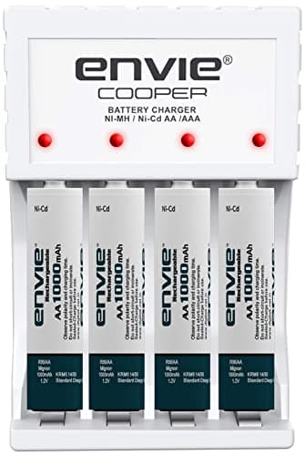 ENVIE® (ECR 20 MC+4xAA1000) Standard Rechargeable Battery Charger for AA & AAA Ni-mh/Ni-Cd, LED Indicator, 600MA Output Current, with 4xAA1000 Rechargeable Batteries
