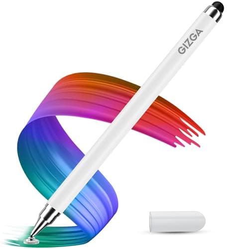 Gizga essentials 2 in 1 Universal Stylus Pen for All Touchscreen Devices| Fine Point Disc Tip & Soft Rubber Tip Touch Pen for iPad/Pro/Air/mini, iPhone, iOS/Android, Tablets, Smartphones (White)