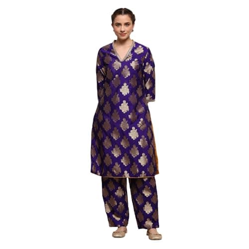 Biba Women Purple Art Silk Straight Kurta Set_42