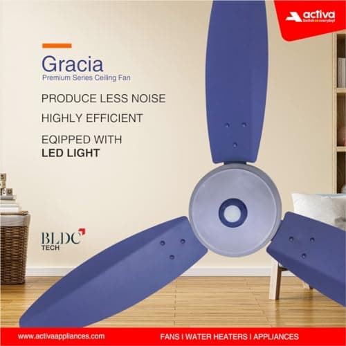 ACTIVA Gracia 1200mm BLDC Ceiling Fan with LED Light, 28W Energy Saving BEE 5 Star Rated Motor, 3 Wider Blades, Full Remote Control, Silent Operation come with 5 Year Warranty (Sparkle Blue) 2