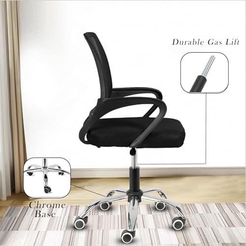 Casa Copenhagen Mesh Mid Back Office/Study/Computer/Revolving/Desk Chair for Work from Home -Metal Base, Height Adjustable Seat- Dark Black & Black Handle 5