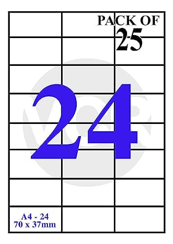 VCR A4 Size White Self Adhesive Label/Sticker for Printer (Inject/Copier/Laser) - 24 Sticker Per Sheet - 25 Sheets Pack 2