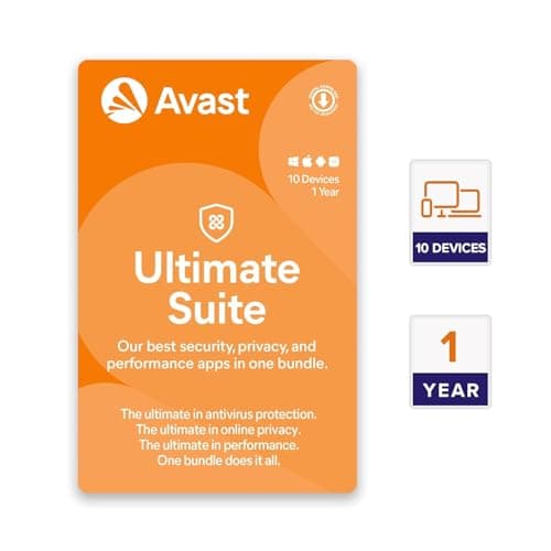 Avast Ultimate Suite Multi-Device (Total Security Suite, Cleaner & AntiTracker) (PC, Mac, Android & iOS) (10 Devices | 1 Year) (Email Delivery in 2 hours- No CD)