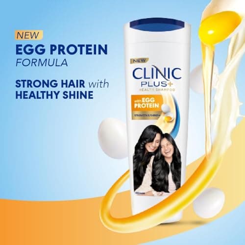 CLINIC PLUS Strength & Shine Shampoo, 355 ml, for Shiny and Healthy Hair, with Egg Protein, Strengthens Hair Strands, Suitable for all Hair Types 2