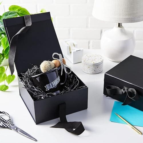 Aakriti Black Foldable Rakhi Gift Box Empty Gift Box with Satin Ribbon, Multipurpose Hamper Box Holds upto 5 kg Reuse Gift Boxes Box for Gift Packing (Small 18 x 17 x 9 cm, Black Matte Finish 1Pcs) 4