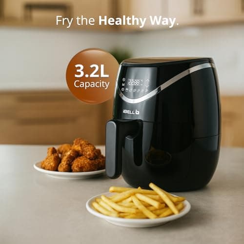 iBELL 3.2L Air Fryer For Home |800W, Feather Touch Control, 6 Preset Cooking Modes, Adjustable Temperature, One Basket with Steam Rack, Oil-Free Healthy Cooking (Black) 3