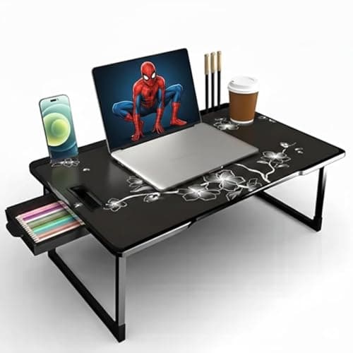 WINDLY Wood Multipurpose Foldable Laptop Table with Cup Holder | Table Home Study Writing Table, Foldable and Portable/Ergonomic Edges Kids & Adults (Flower)