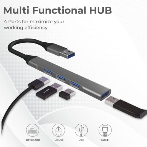 RuhZa Hub, USB Hub USB 3.0 4 Port Multi USB Hub, Slim High Speed Extension Splitter Box for Laptop Computer PC Pendrive Keyboard Mouse(1 Port USB3.0 & 3 Port USB 2.0) 2