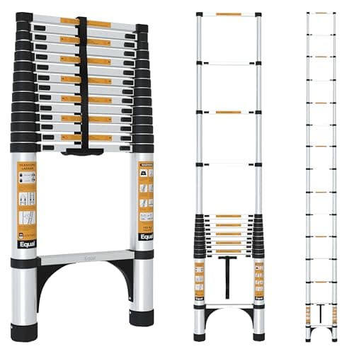 Equal 20.5 FT Portable & Compact Foldable Aluminium Telescopic Ladder | 2 Triangle Stabilizers | EN131 Certified | 2-Year Warranty | Heavy-Duty Ladder for Industrial & Commercial Use (6.2m / 15 Steps)