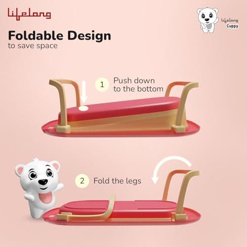 Lifelong Cuppy Foldable Baby Bath Tub for 0–5 Years | Spacious Bathtub for Baby Newborn to Toddler | Anti‑Skid Non‑Slip, Strong Foldable Legs, Easy Drain & Store (Vibrant Red, LLCBBT21) 3