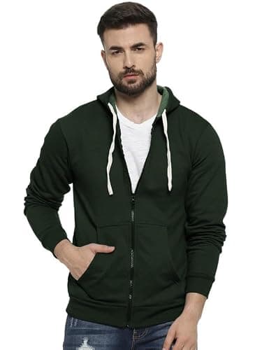 LAZYCHUNKS New Casual Men's Full Sleeve Premium Hood Sweatshirt Stylish Jacket Olive Green