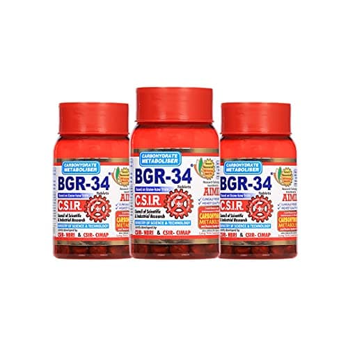 BGR Artcollectibles India 300 BGR-Pack of 34 Tablets Natural Herbal Blood Glucose Metaboliser, Research Product of C.S.I.R (3 Packs)