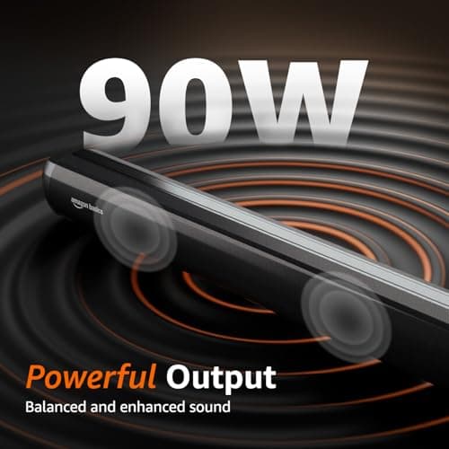 amazon basics 90W Soundbar with Wired Subwoofer | 2.1 Channel Home Theatre|Bluetooth 5.3, HDMI ARC, USB, AUX | Deep Bass Subwoofer | Remote Control | Soundbar for Smart TVs, Gaming & Music (Black) 4
