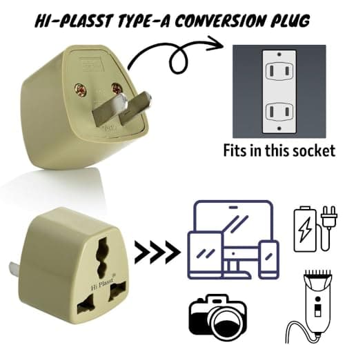 Hi-PLASST India to USA Plug Adapter (Type A) – Pack of 1 | 2-Pin Universal Travel Converter for USA, Canada, Mexico, Brazil, Japan, Thailand & More | Indian to American Socket Plug 5