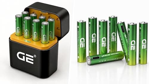 GE® AAA Rechargeable Batteries (Lithium 1.5V - 600 mWh) - New Launch in 2026 | Fast Charge Mode (Direct USB‑C + Wireless) | Pack of 8 Batteries | 10 Years of Life and 1,500+ recharges