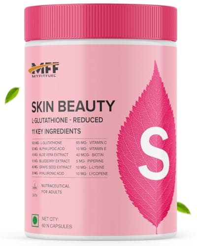 MyFitFuel Skin Beauty Glutathione Reduced (60 Capsules) with Lycopene, Vitamin C & E, Hyaluronic Acid, Biotin &more. For Men & Women Hydrated, Brightening, Radiant Skin. For Reducing Melanin & Glowing