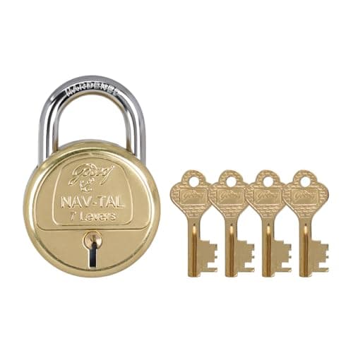 Godrej Padlock | Navtal 7 Lever with 21mm Shut Height | 65mm | Heavy Duty Brass Lock with Hardened Steel Shackle | 4 Keys | for Main Doors, Gates, Shutters, Lockers & Warehouses | 1 Yr Warranty