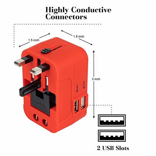 rts USB Universal Travel Adapter International All in One Worldwide Travel Multi Plug Converter Adapter, Wall Charger with Build in Dual USB Charger with Multi Type Power Outlet for US EU UK AUS Asia 5