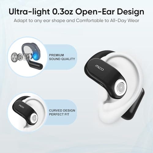 Open Ear Headphones, OWS Open-Ear Bluetooth Headset with Mic, Bluetooth 5.4, IPX7 Waterproof, Lightweight Sport Earhooks Wireless Earbuds for Sport, Gym, Cycling, Compatible with iPhone & Android 2