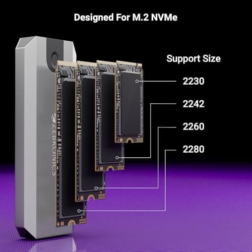 Zebronics M.2 NVMe Enclosure, PCIe 3.0, Max. 8TB Storage, Upto 10Gbps Transfer Speed, Supports 2230/2242/2260/2280, Type-C 3.2 Gen2 Connector, Windows, Mac, Linux Support, Aluminum Case (CN101) 2