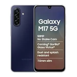 Samsung Galaxy M17 5G Mobile (Sapphire Black, 4GB RAM, 128GB Storage) | 50MP OIS Triple Camera | Gorilla Glass Victus | IP54 | 6 Gen OS Upgrades | AI | Gemini Live | Lag-Free Gaming | Without Charger