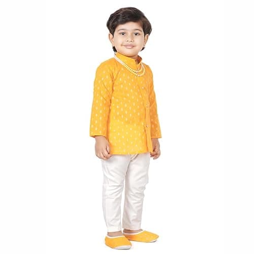 Earth Conscious Boys Kurta & Pyjama Gift Set | Yellow Full Sleeves Kurta with Pyjama | Premium Combo with Juti & Mala | Cotton Ethnic Wear Cothes for Kids | New Born Baby Dress 6-12 Months 5
