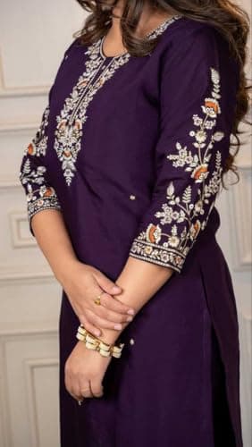 Magenta Women Embroidered Kurta with Dupatta Set | Ethnic Straight Kurti for Festive Wedding Party Casual Wear | Traditional Indian Outfit 3/4 Sleeve Size - XXL 2