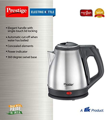 Prestige 1.2 Litres Electric Kettle (PKCS 1.2)| Silver | Auto Cut-Off | Power Indicator | Concealed Element | Single-Touch Lid Locking | 360 Degree Swivel Base 3