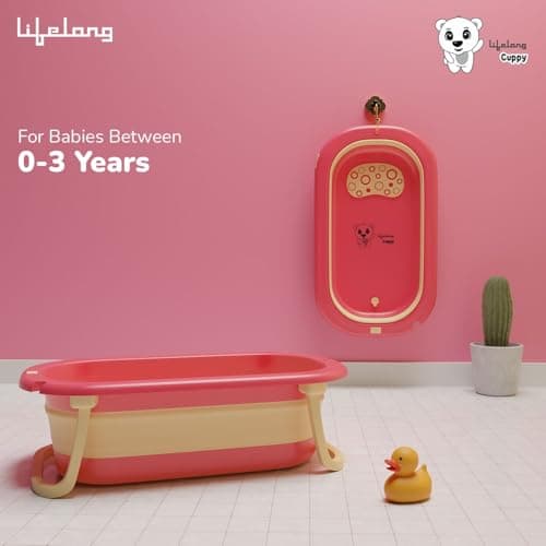 Lifelong Cuppy Foldable Baby Bath Tub for 0–5 Years | Spacious Bathtub for Baby Newborn to Toddler | Anti‑Skid Non‑Slip, Strong Foldable Legs, Easy Drain & Store (Vibrant Red, LLCBBT21) 4