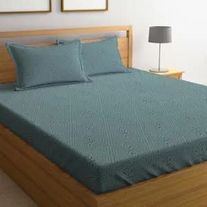 LOOMLYFE 300 TC Cotton Feel Glace Cotton Elastic Fitted Printed King Size Double Bed Bedsheet with 2 Pillow Covers Fits Upto 8 inches Mattress, Size- 72X78 Inches - SkyFlowerLines